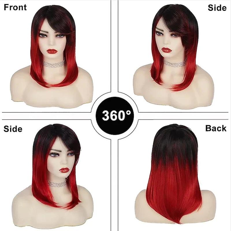 Product Introduction of HAIRJOY Synthetic Hair Women Ombre Black Red Wig Medium Long Straight Side Part Wigs 6