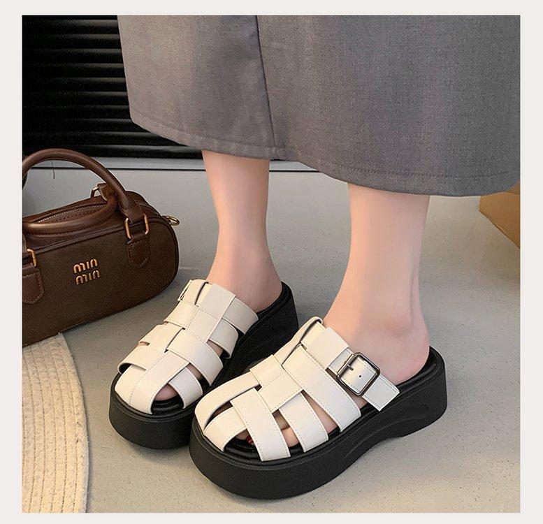 Product Introduction of Thick Sole Closed Toe Woven Half Slippers for Women 2025 Summer New Comfortable Lightweight Slip-On Casual One-Word Slippers 9