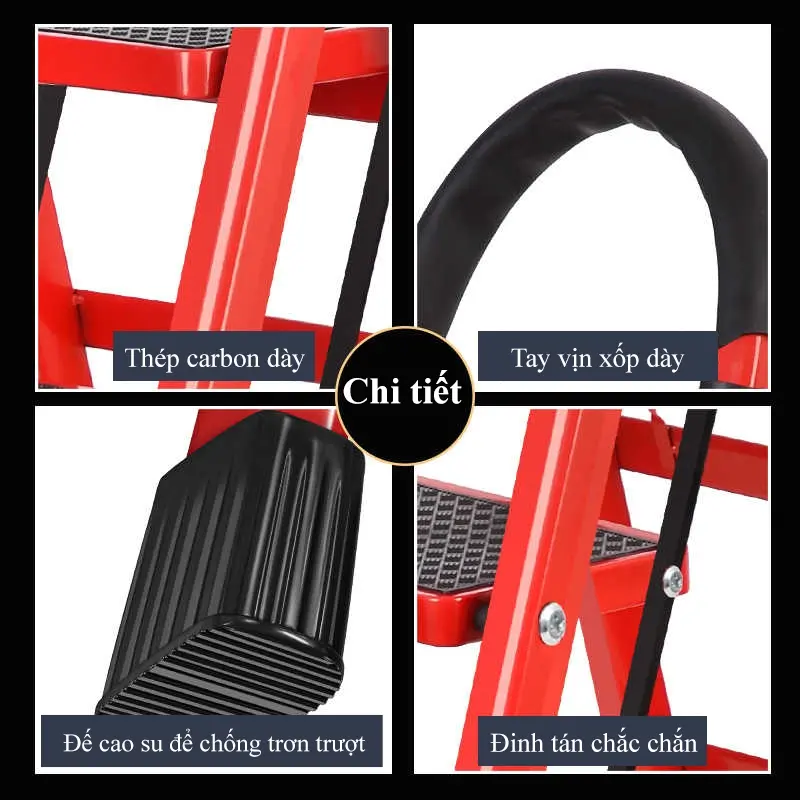 Thang Gấp Gọn TIMTOLL 3/4/5 Bậc Kim Loại Thép Carbon Chống Trượt - Đen 5