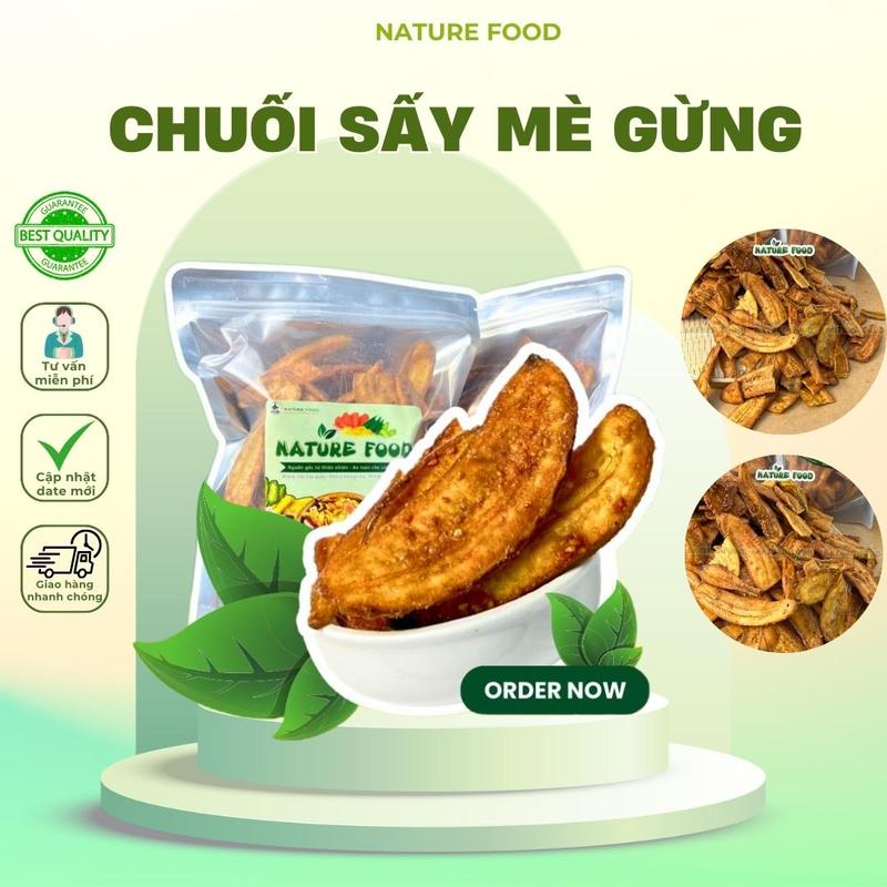 Chuối sấy mè gừng có đường thơm ngon giòn NATURE FOOD Snack Ăn Vặt