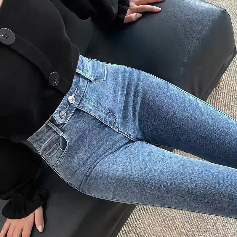 Jeans for women high waist slimming all-matching slim fit skinny stretch pencil pants pants ladies new Korean style
