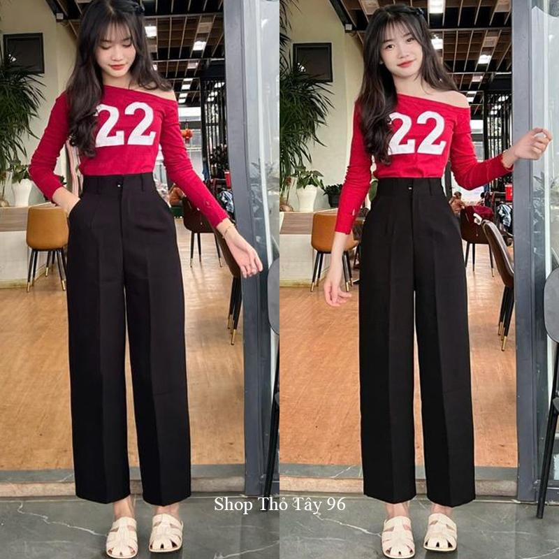 Quần ống suông nữ m50 m55 m60 m65 m7 đi học công sở lưng cao dáng quần tây nữ ống rộng cạp cao dài 100cm vải mềm dày đáy cao