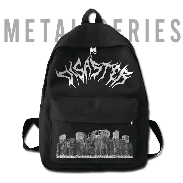 tas sekolah DISASTER metal graphic ada slot laptop dan slot tempat minum tas sekolah metal, tas distro , tas keren Backpack Ransel Wanita Mesin Dicuci Backpacks