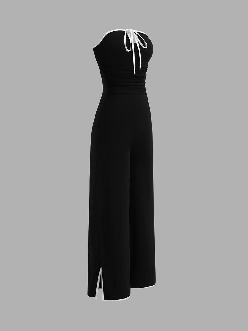 Product Introduction of YOZY Women's Contrast Binding Tube Jumpsuit, Casual Comfy Jumpsuit for Daily Wear, Clothing, Ladies Clothes for All Seasons 4
