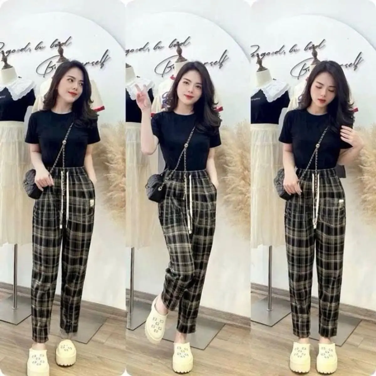 Quần Baggy Nữ Chất Thô Mềm Họa Tiết Kẻ Tàu Dành Cho Nữ 40-65kg - _KL Women Pants quan baggynu
