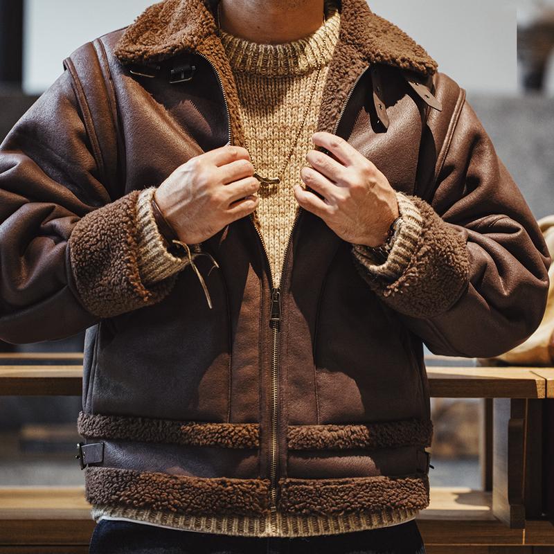 Áo Khoác Bomber B3 Cổ Điển Maden Áo Khoác Giả Da Lót Lông Cừu Dày Dặn Ấm Áp Đi Xe Máy Áo Mặc Bên Ngoài Trơn Cho Mùa Đông Của Nam Giới