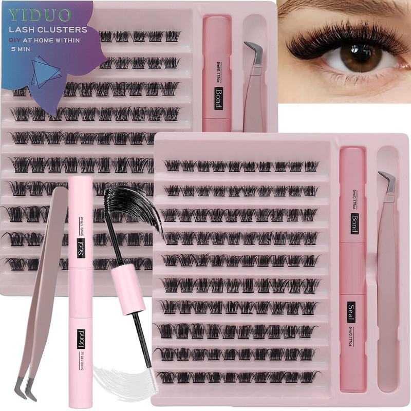 Individual False Eyelashes with Lash Bond and Seal and Lash Applicator Tool, Natural Look DIY Lash Extension Kit, Natural Curling Cluster Lashes for Eye Makeup, Summer Makeup, Valentine's Day Gift for Women, Cluster Lashes Kit 4