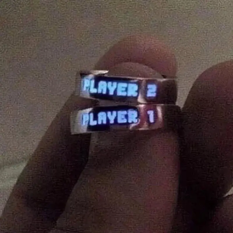Luminous Ring for Couple Creative Glowing in The Dark Player 1 Player 2 Matching Gaming Ring for Women Men Valentine's Day Gift
