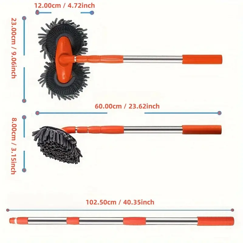 Car Cleaning Mop, Retractable Car Wash Mop, Double Rotating Brush Head Car Wash Mop, Car Detail Washing Mop, Car Window Cleaning Tool 1