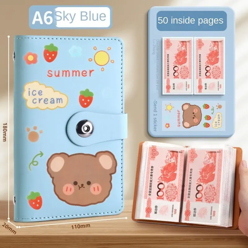 Đề xuất quà tặng, 100 phong bì, thách thức tiết kiệm tiền, dung tích lớn, không thấm nước, máy đóng gáy mini, có thể tái sử dụng, máy đóng gáy ngân sách PU, thích hợp cho các cặp đôi, tiết kiệm tiền 0