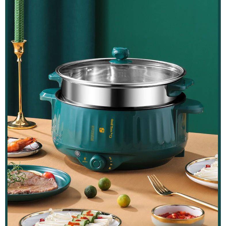 Nồi Lẩu Đa Năng 2 Tầng Công Suất 1000W Nồi Lẩu Điện Mini 28cm Kèm Giá Hấp INOX Dung Tích 4L