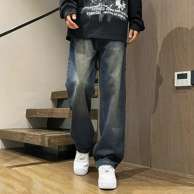 American Simple Jeans Men's Summer New Wide Leg Leisure Boys Retro Easy Matching Baggy Straight Trousers Trend