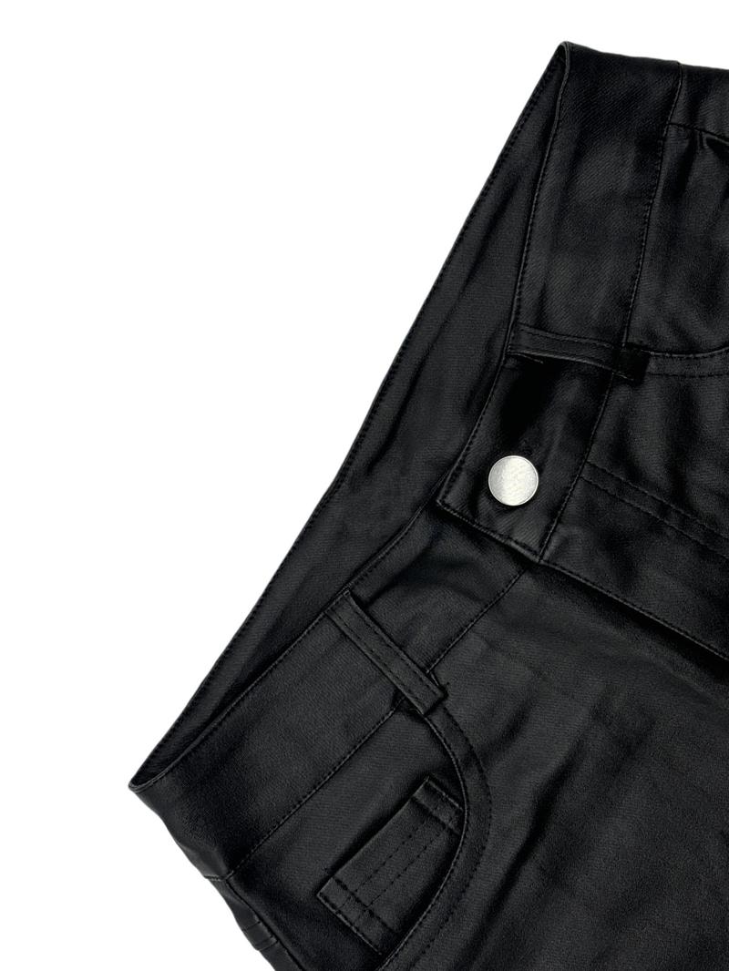 Product Introduction of Women's Solid High Waist Flare Leg Pu Leather Pants, Casual Fashion Bell Bottom Trousers for Daily Outdoor Wear, Trousers for Women, Women's Bottoms for Fall, Womenswear 6