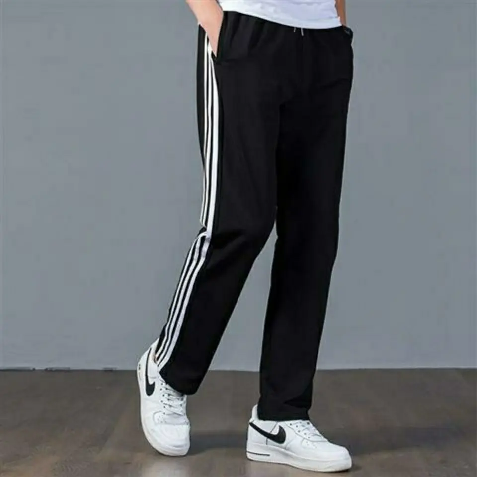 Sports Pants: Loose and Straight-Leg Design, Comfortable for Sports and Leisure, with Three-Stripe Detailing Men's and Women's Menswear Trouser Mid Outdoor Polyester Lace Human Striped Casual Lingerie tapered  joggers grey  sweatpants sweatpants kolter  g