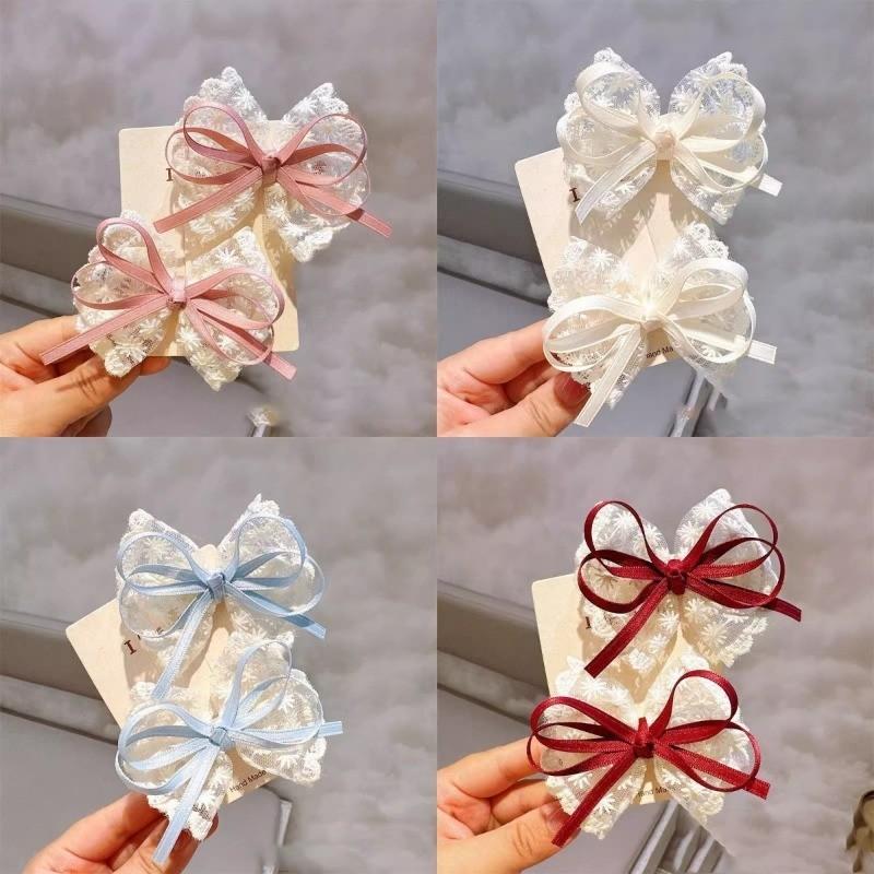 Kẹp tóc ren nơ NOVSET kẹp tóc mỏ vịt mái phong cách tiểu thư Set 2 cái K503