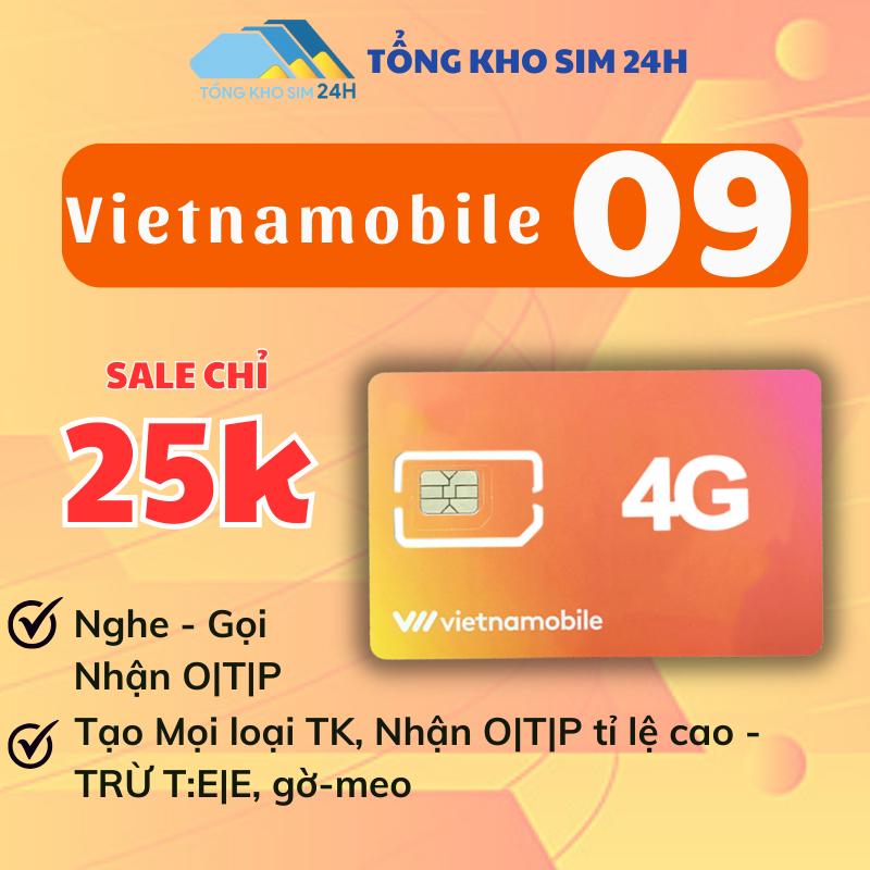 SIM TẠO TÀI KHOẢN, SIM VIETNAMOBILE 4G TRẢ TRƯỚC, ĐẦU 09 - 05, chỉ 25k