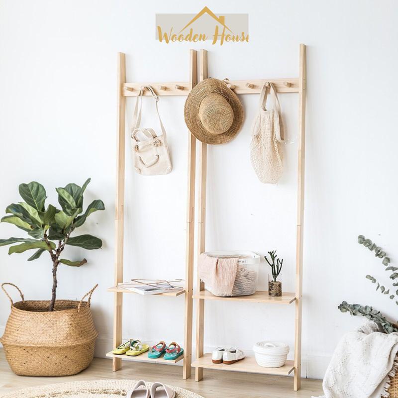  Thang Gỗ Decor Bằng Gỗ Thông WOODEN HOUSE Thang Gỗ Trang Kệ Treo Quần Áo Chụp Ảnh Phong Cách Hàn Quốc 