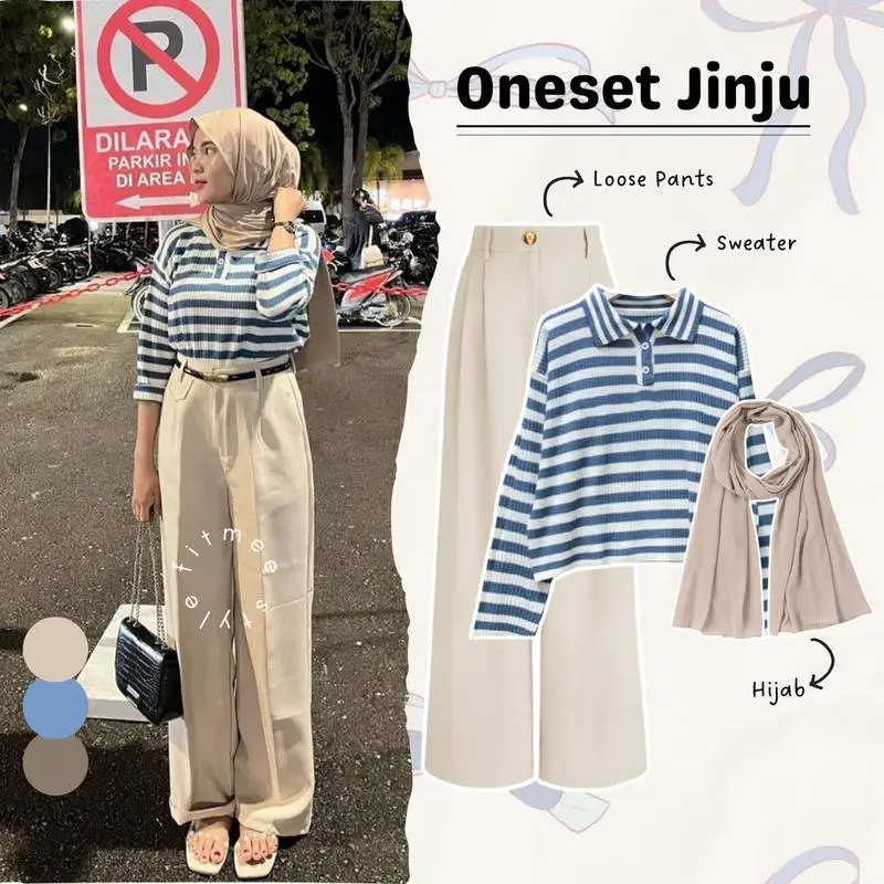 RAMADHAN SALE Jinju Oneset 3in1 Wanita Outer Sweater Rajut Silvana, Celana Loose Pants Poliester, Hijab Pashmina Jersey) Setelan Outfit Remaja Kekinian Simple Set Atasan Setrip Casual Panjang Baju Muslim Kombinasi Bawahan 0