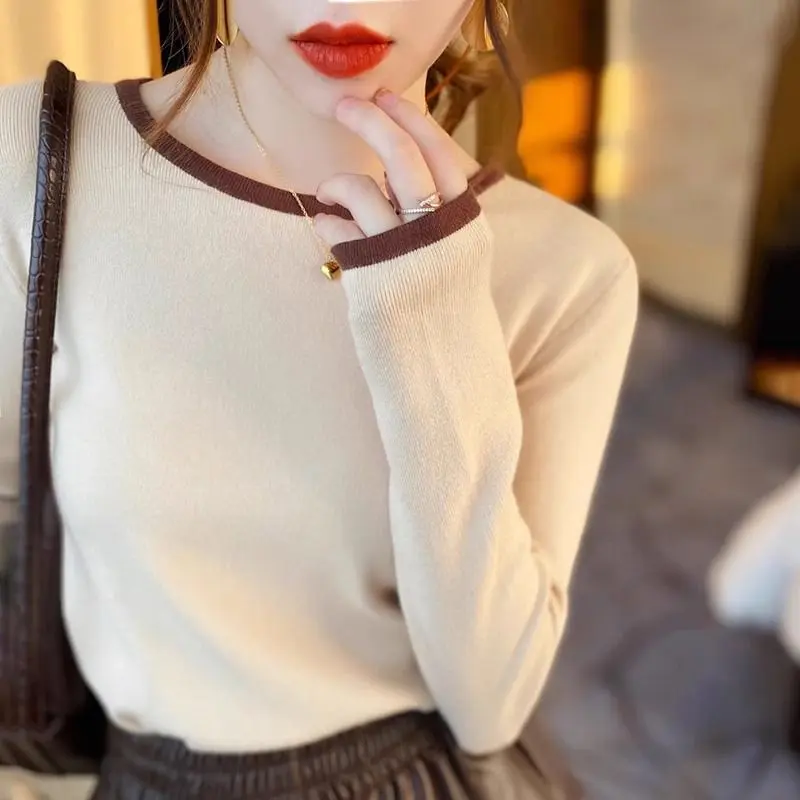 Áo Lớp Nền Dralon, Dành Cho Nữ, Có Thể Mặc Bên Trong, Dày Dặn, Màu Tương Phản, Áo Thun Dài Tay, Quần Áo Phụ Nữ Trên, Thích Hợp Cho Mùa Thu Và Mùa Đông, Có Thể Mặc Ngoài Trời, Thời Trang Top Women Cổ Tròn 6