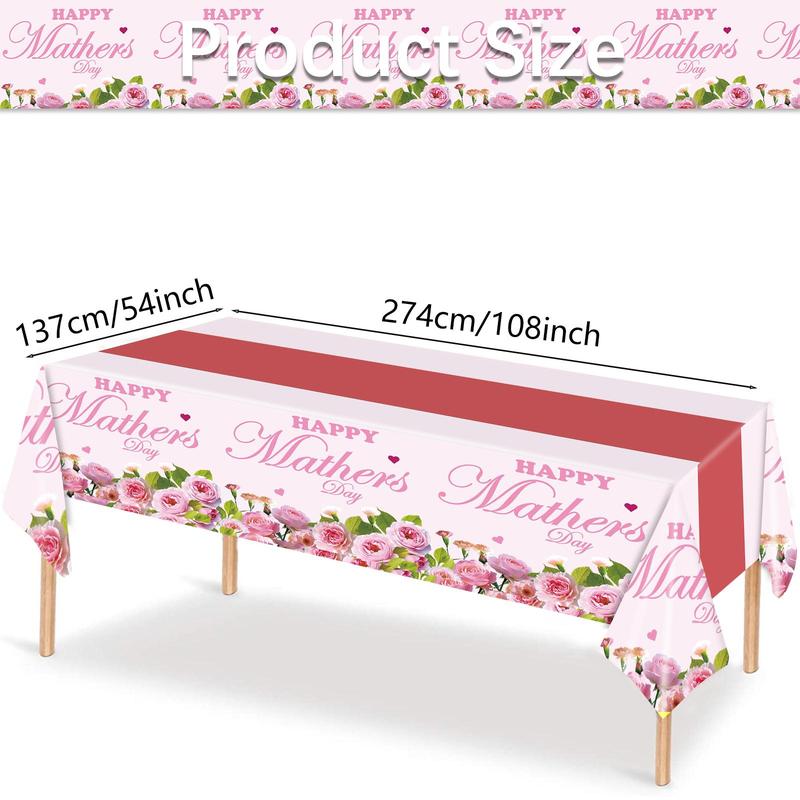 Mother's Day Themed Tablecloth, Disposable Plastic Table Cover, Table Decoration Supplies for Home Party Birthday, Vanity Decor Accessories, Ornaments 1