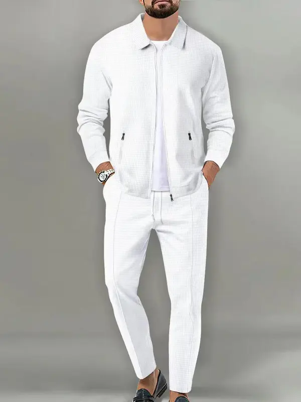 Sporty Two-piece Set Men's Plain Zip Up Jacket & Drawstring Waist Pants Tracksuit Set, Men's Sportswear for Gym Workout Running, Casual Gym Wear, Athleisure Style, Athleisure Summer Clothes 1