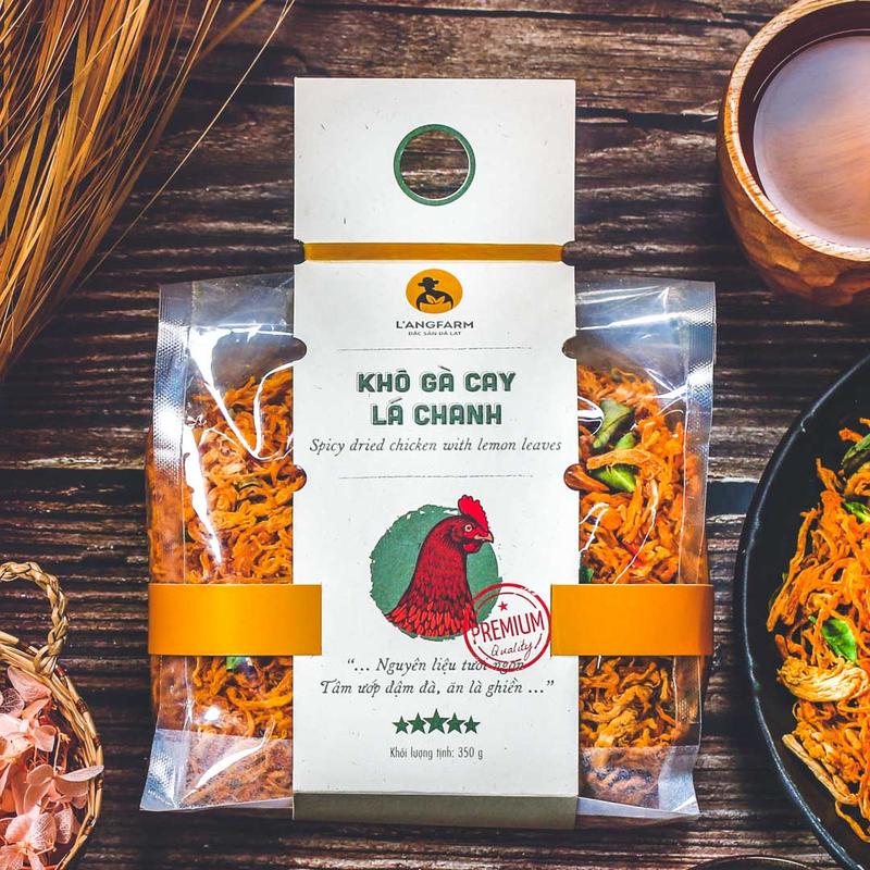 Khô gà cay lá chanh, 350g, bịch, mẫu mawashi, L’angfarm Snack Ăn Vặt