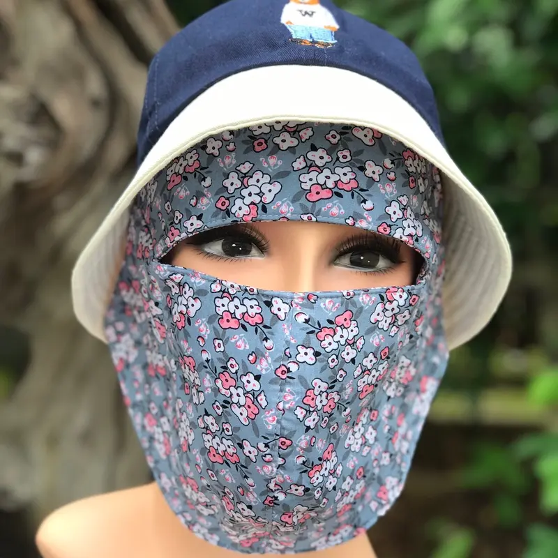3 cái-  Khẩu trang vải nữ ninja tròn che kín mặt , che trán chống tia uv, hoạ tiết bông- giao ngẫu nhiên- Hoa Phụ Kiện Nữ Accessories Women bịt kín chừa 2 mắt 2