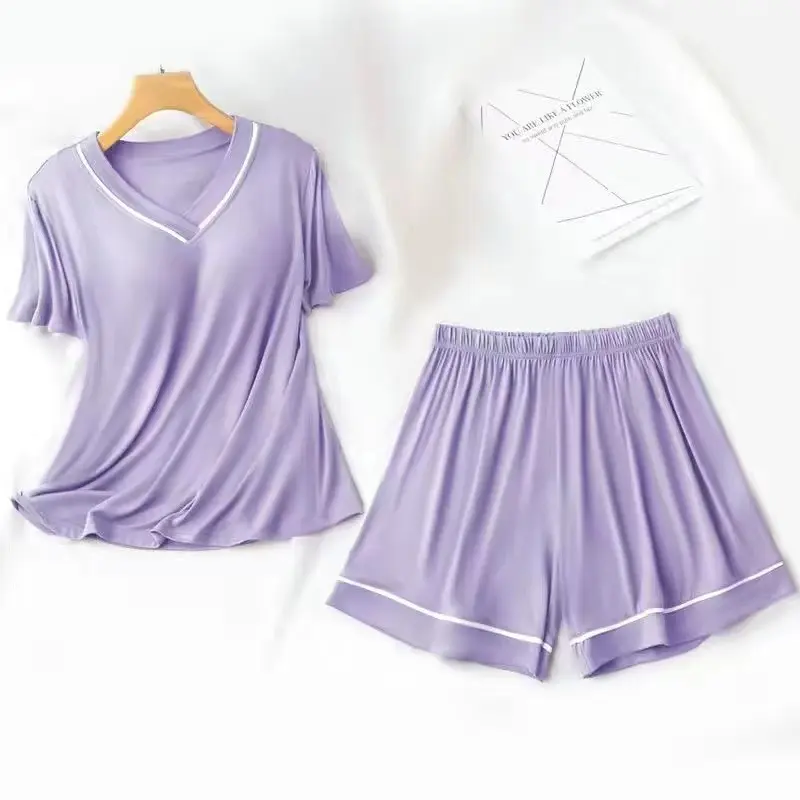 Đồ Ngủ Nữ, Bộ Hai Mảnh, Ngắn Tay, Quần Đùi Có Đệm Ngực, Thường Ngày Và Thoải Mái, Có Thể Mặc Làm Áo Mặc Bên Ngoài