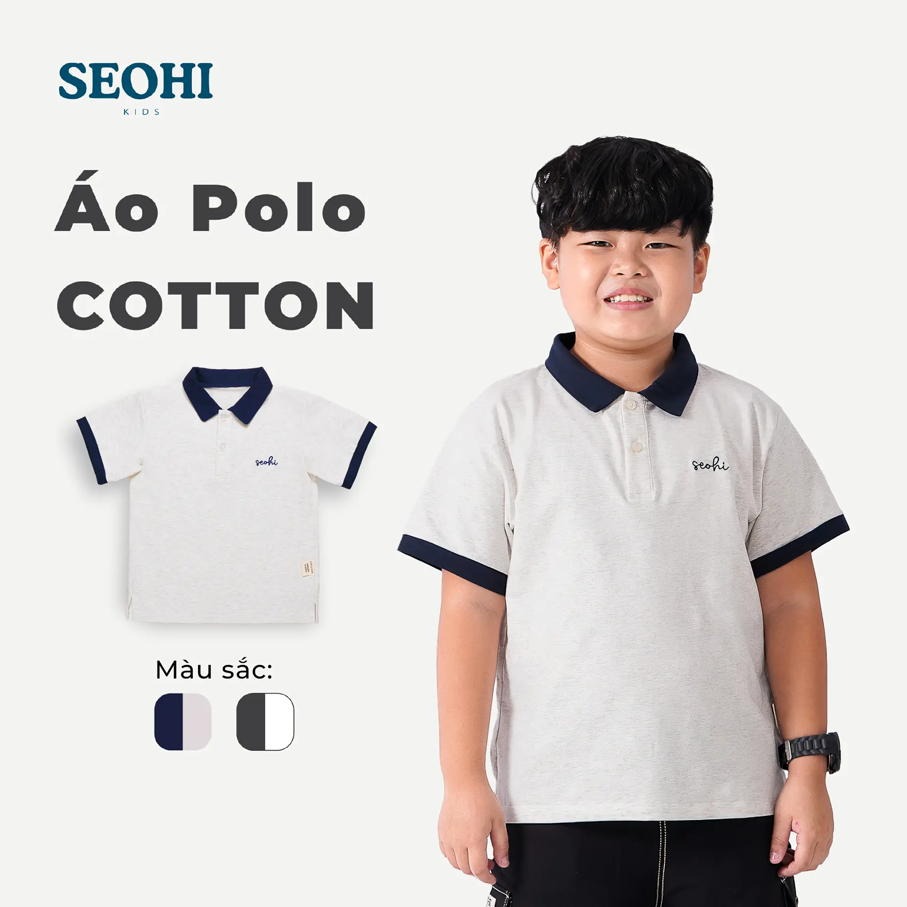 Áo Polo phối cổ viền tay SEOHI  dành cho trẻ em chất liệu cotton đủ size 13-36kg (mã PAC002)