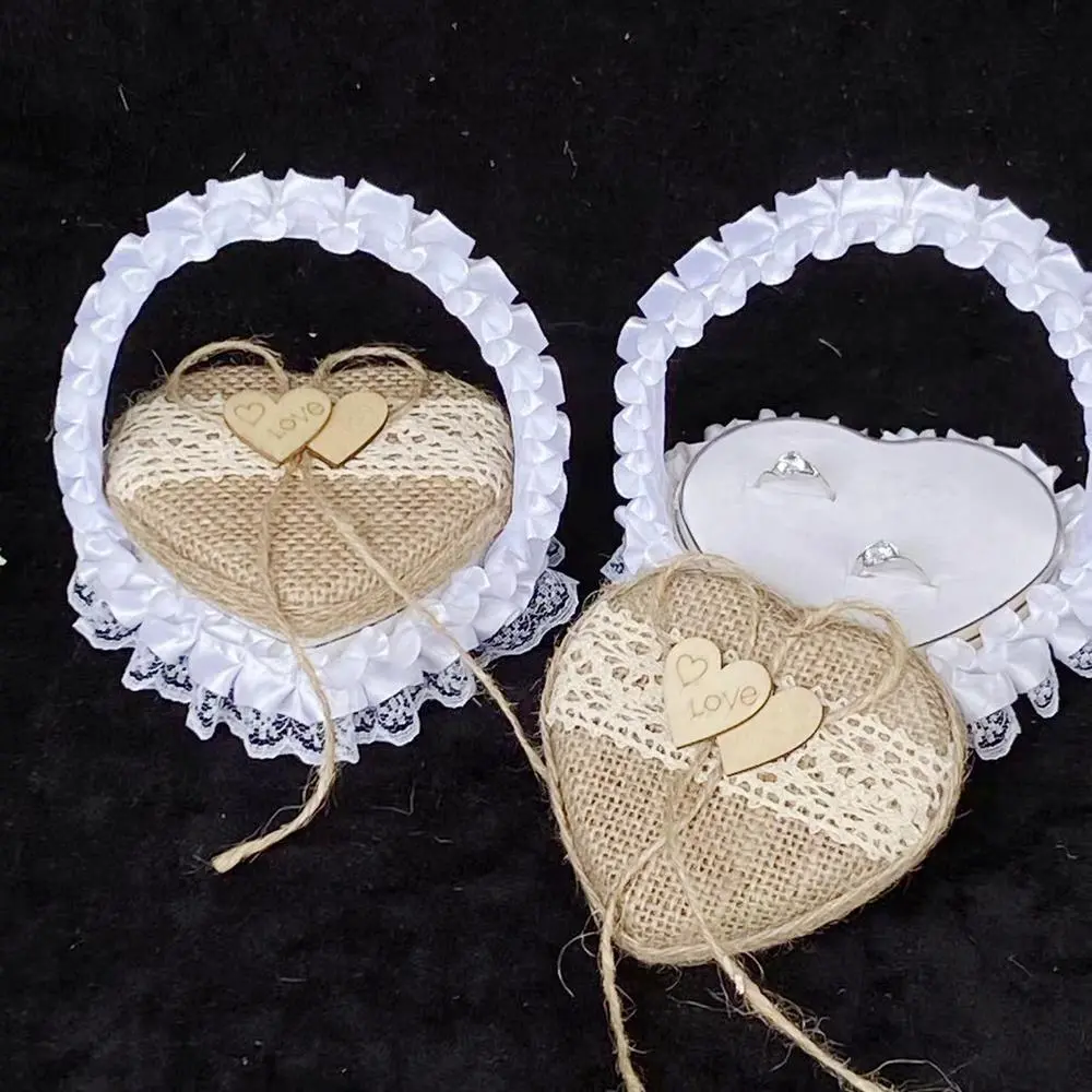 Heart Shaped Jewelry Ring Storage Box, 1 Count Exquisite Romantic Rustic Wedding Ring Basket with Handle, Wedding Decoration Supplies for Indoor & Outdoor
