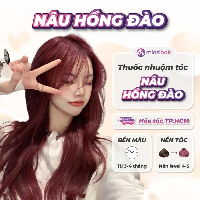 Nhuộm tóc Minzihair Màu Nâu Hồng Đào - Lên Từ Nền Nâu - Tone Sáng Da - Độ Bền Màu 3-4 Tháng - Đổi Màu Tóc 