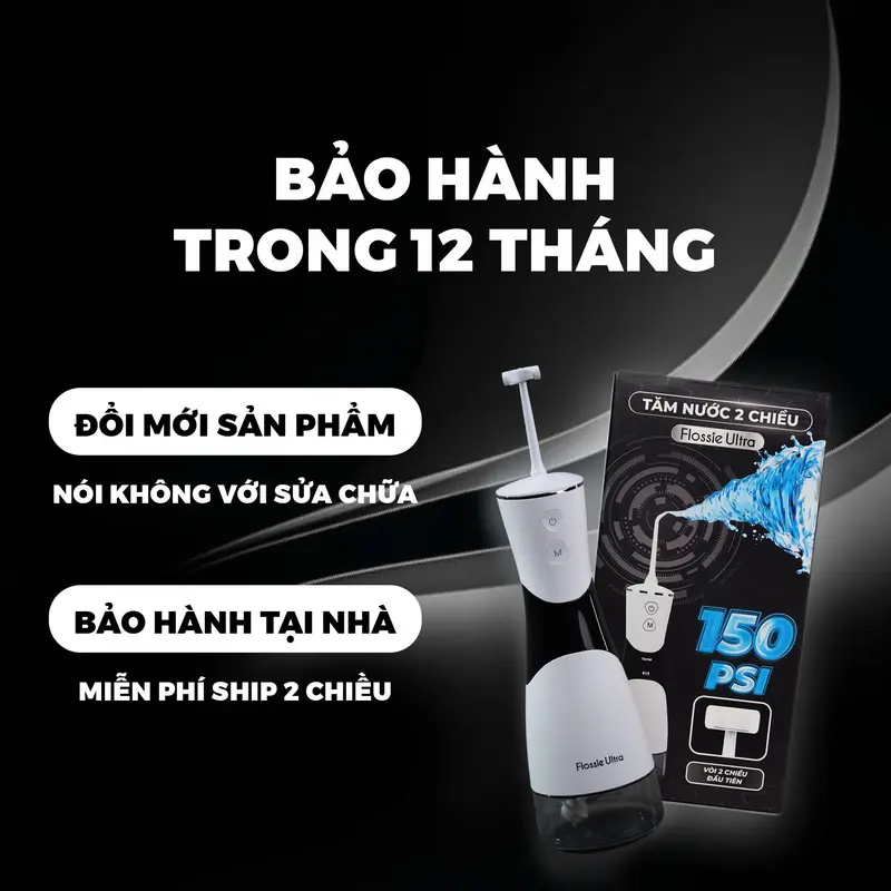 Máy Tăm Nước 2 Chiều Flossie Ultra - Công Nghệ Làm Sạch Răng Miệng Vượt Trội| Chính Hãng, Bảo Hành 365 Ngày - Tặng 3 tấm sticker + 1 kẹo ngậm vị coca + 1 Thanh cạo lưỡi 7