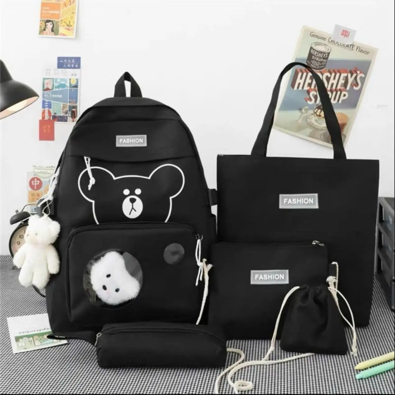 Set 4 món - gấu phối hộp kính Balo