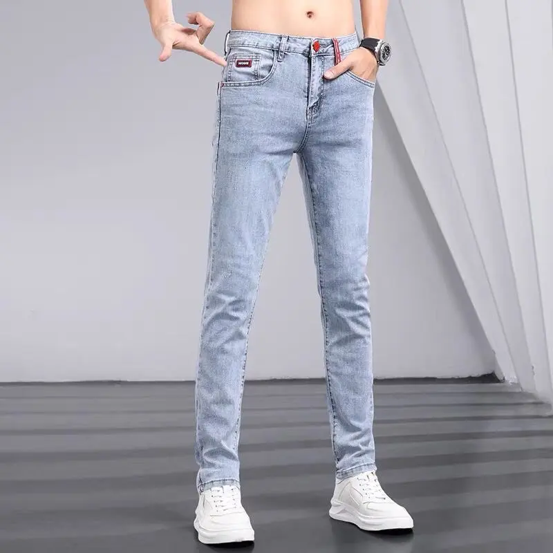 Quần Jean Màu Sáng, Cao Cấp, Thương Hiệu Thời Trang Nam, Dáng Ôm, Quần Co Giãn, Quần Dài Ống Đứng, Phong Cách Hàn Quốc, Hợp Xu hướng, Mùa Hè 2024 3