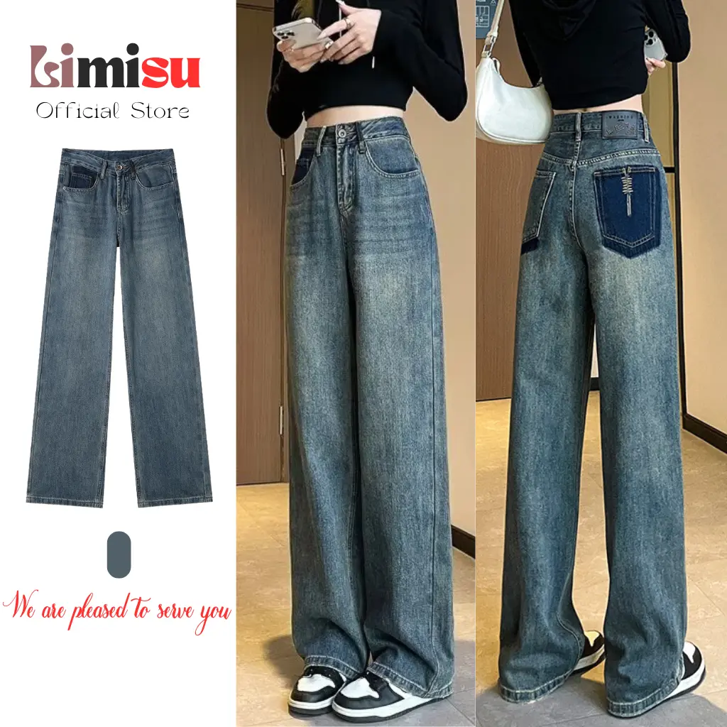 Quần bò jean nữ ống suông LIMISU form rộng cạp cao phong cách trẻ trung năng động cao cấp ( TT )