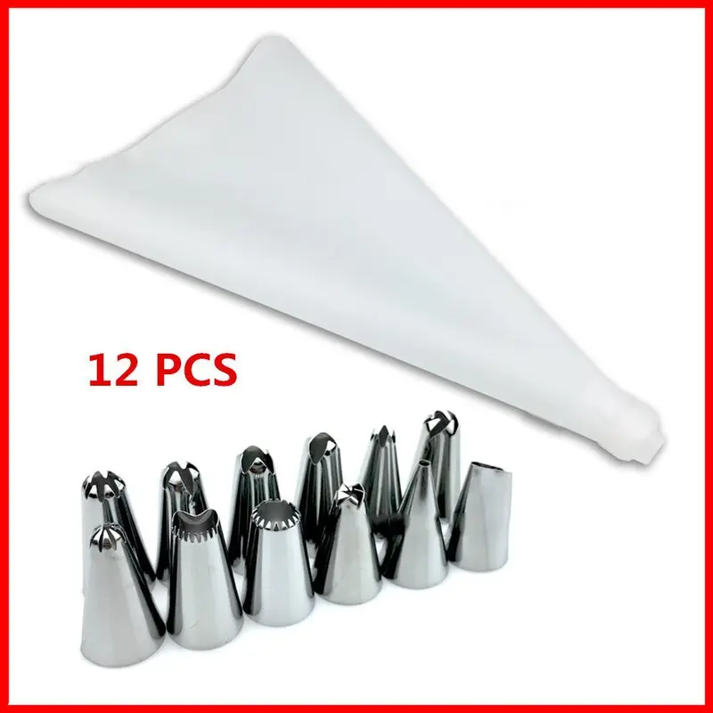 ID HOME 12 PCS Set Silicone Cream Reusable Pastry Bag+10 Nozzle Set Alat Dekorasi Kue 6