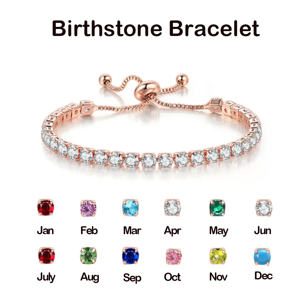 Birthstone Bracelet for Women Korean Fashion Zircon Tennis Bangle Bracelets Rainbow Friendship Birthday Gifts Jewelry