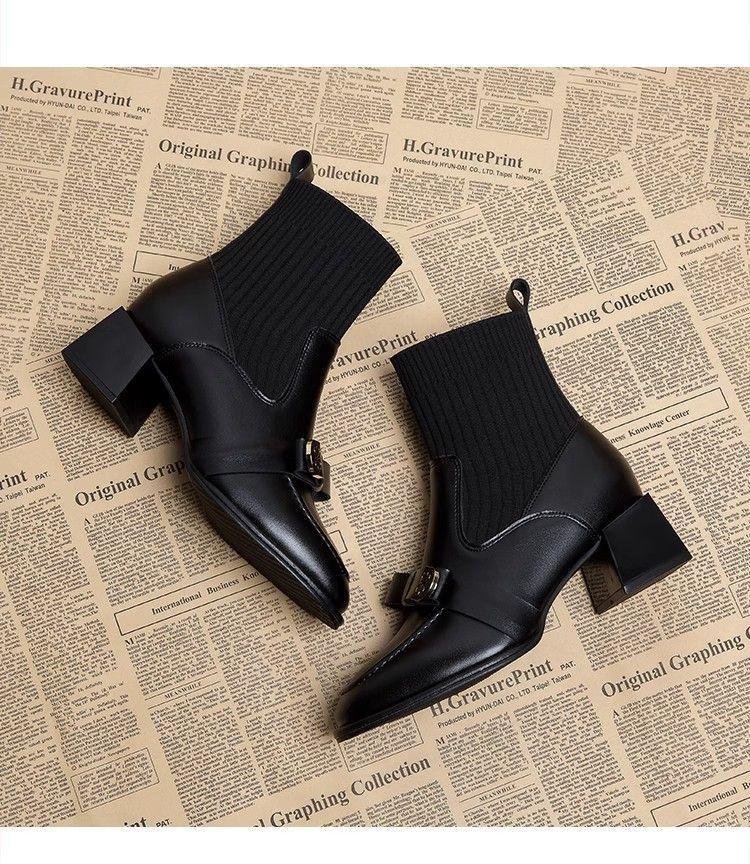 Product Introduction of 2024 New Autumn Winter Elastic Martin Boots for Women, This Year's Trendy French Style High Heel Ankle Boots with a High-End Feel 6