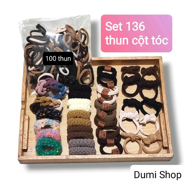 Set 136 thun cột tóc nữ, chun buộc tóc nịt tóc đuôi ngựa nhiều kiểu tiện lợi  Dumi Shop