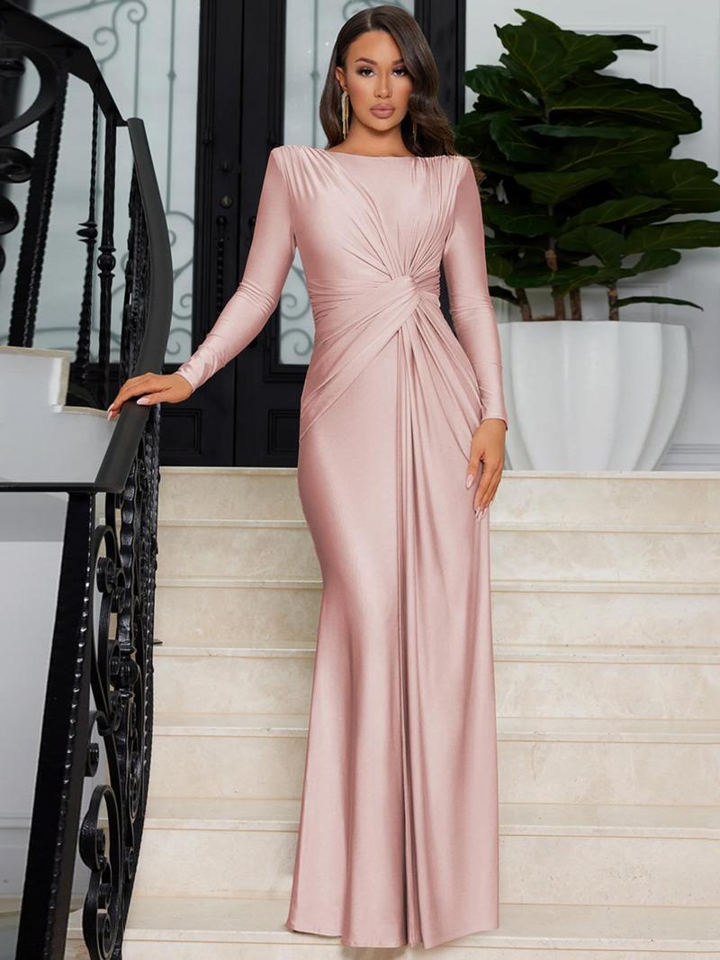 Product Introduction of Women's Plain Twist Boat Neck Dress, Elegant Long Sleeve Maxi Dress for Party Club Dating Wear, Women's Clothing for Spring & Fall 1