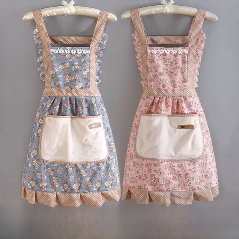 Canvas Home New Hand-Wiping Apron Kitchen Bib Anti-Stain Breathable Women Princess Dress Cooking Waist Apron Workwear