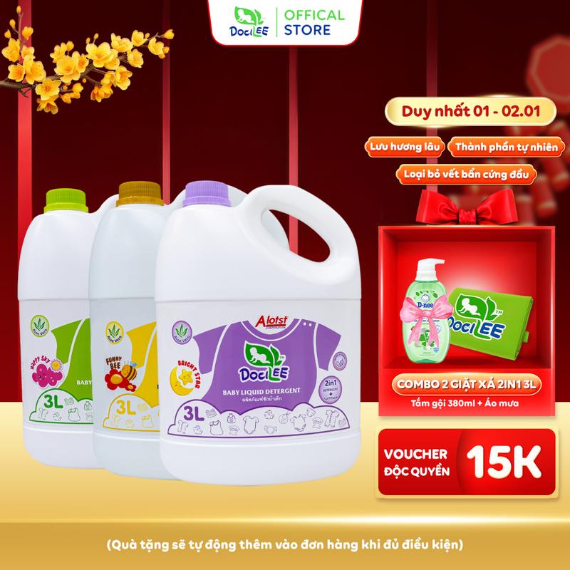  Combo 2 Can Nước Giặt Xả Quần Áo Em Bé Docilee 3L Sạch Thơm Mềm Mại Phù Hợp Cho Trẻ Sơ Sinh Và Cả Gia Đình 