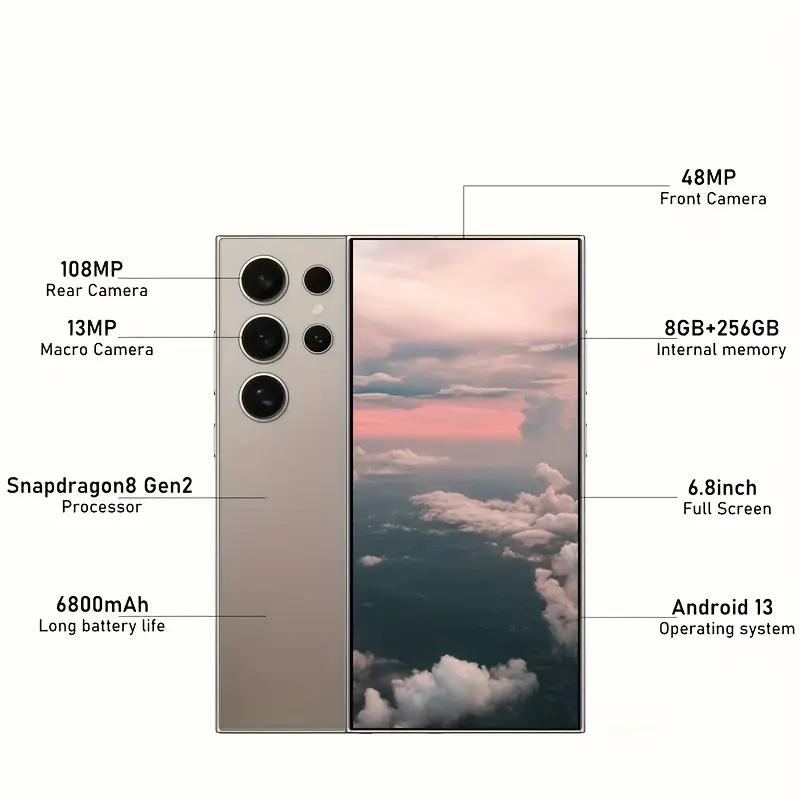 Android 13 Unlock Phone, Touch Screen Unlock Smartphone, 6.8-inch HD Display, Dual SIM, Dual Standby, Face Recognition, HD Camera, 8+256GB Storage, with Stylus, 1080X1920 Display Resolution, Support 5G, WiFi, GPS, Fast Charging, 6800mAh Lon 7