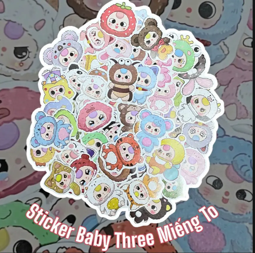 Sét 62 Miếng Sticker Baby Three Dán Mũ Bảo Hiểm, Điện Thoại, Laptop, Vali