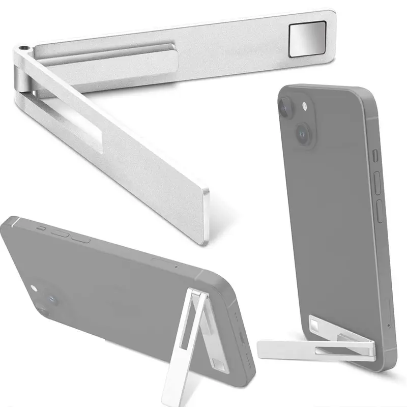 Ultra Thin Cell Phone Holder, Adjustable Angle Mini Metal Phone Kickstand, Portable Phone Stand, Foldable Horizontal/Vertical Desk Mobile Phone Holder Stand, Phone Accessories 4