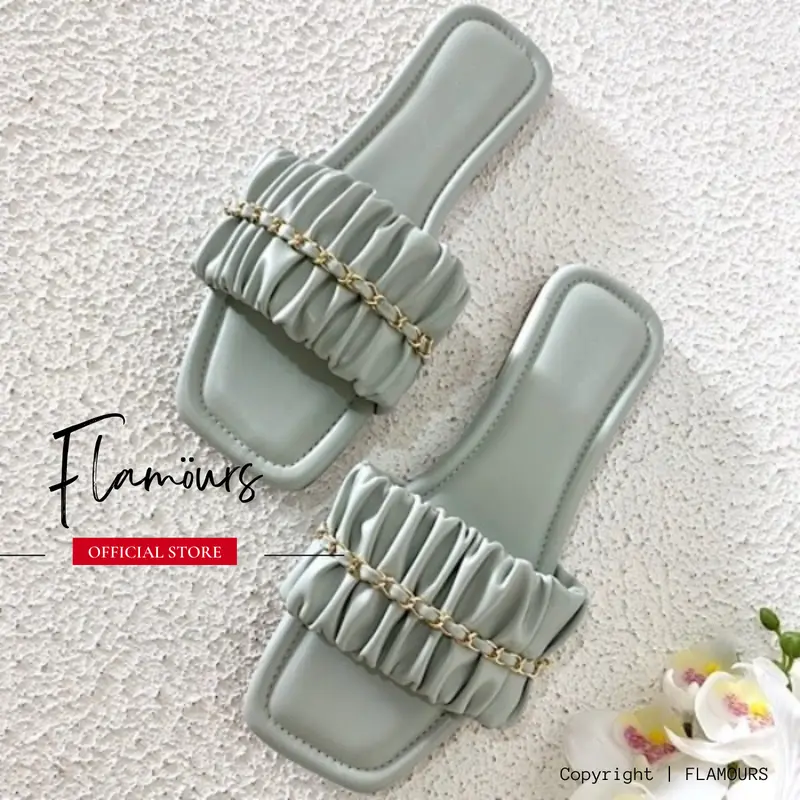sendal wanita flat slide busa tipis nyaman empuk cone straps aul By Flamours 4