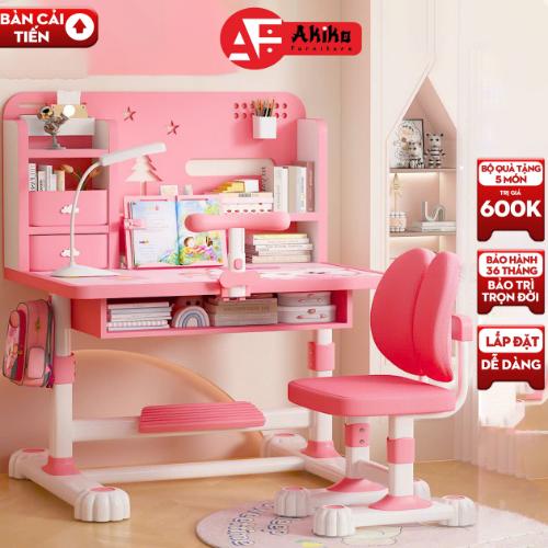 ( Bộ quà 5 món) Bộ bàn ghế D50 cho bé cao cấp chống gù cho bé nâng hạ chiều cao kệ sách thông minh, bàn học chống gù