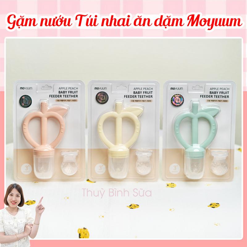 Túi nhai ăn dặm kiêm Gặm nướu hình quả táo Moyuum, túi nhai chống hóc silicon cao cấp cho bé