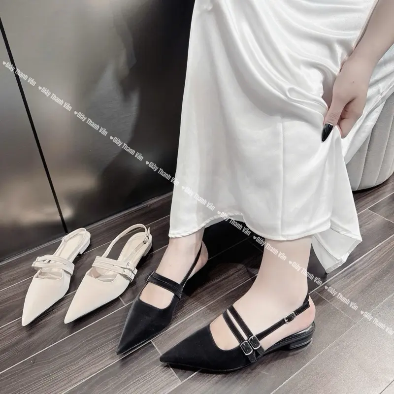 Giày búp bê mũi nhọn 2 quai khoá cao 3cm (S0093)