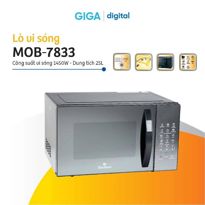 Lò Vi Sóng Có Nướng BlueStone MOB-7833 25 Lít 1450W - Thiết bị gia dụng, 8 chế độ tự động, nấu nhanh, hâm nóng, rã đông, nướng, nướng kết hợp vi sóng 7